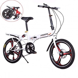 Grimk Bicicleta Grimk 20 Pulgadas Plegable De Aluminio Bicicleta De Paseo Mujer Bici Plegable Adulto Ligera Unisex Folding Bike Manillar Y Sillin Confort Ajustables, 6 Velocidad, Capacidad 120kg, White