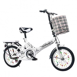 Grimk Plegables Grimk Bicicleta Plegable De 16 Pulgadas De Aluminio para Unisex Adultos, Nios, Viaje Urban Bici Ajustables Manillar Y Confort Sillin, Folding Pedales, Capacidad 105kg, White, 20inches
