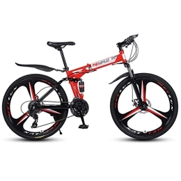 GRTE Bicicleta De Montaña Plegable 26" 21,24,27-Velocidad para Adultos, Doble Suspensión Y Freno De Disco, Acero De Alto Carbono Plegable Frame,Red | 3,26" 27 Speed
