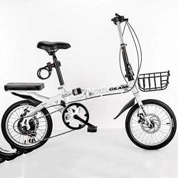 GYL Bicicleta GYL Bicicleta para Adultos & Estudiantes Plegable 16 / 20 Pulgadas Unisex para Adulto Freno De Disco De Velocidad Variable con Amortiguación, Blanco, 16inch