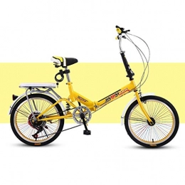 HAOSHUAI Plegables HAOSHUAI Bicicleta Plegable para Bicicleta de Adultos Amortiguador Bicicleta Bicicleta Ultraleggera 20" Acero al carbono (Color: Amarillo Dimensiones: Velocidad Variable)
