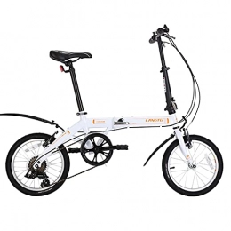 HEZHANG Plegables HEZHANG Bicicleta Plegable, Bicicleta Ultraligerosa Portátil de 16 Pulgadas con Cesta, M de Acero de Alto Carbono, 6 Velocidades, Blanco