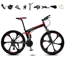 HFJKD Bicicleta HFJKD Bicicleta de Viaje Plegable Unisex de 26 Pulgadas, Bicicleta de montaña Plegable de 30 velocidades, Bicicletas de Velocidad Variable Todoterreno, Freno de Disco Doble / Rojo