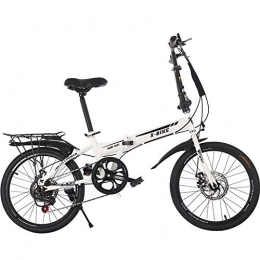 HY-WWK Plegables HY-WWK Bicicleta Plegable de Velocidad Variable de 20 Pulgadas 6 Bicicleta Variable de Velocidad para Adultos Doble Disco Freno de Cola Suave Acero Al Carbono para Senderismo Fuera de Carretera, Blanc