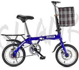 HY-WWK Plegables HY-WWK Bicicletas Plegables Bicicleta de Ciudad Plegable Ligera de 20 '. Doble Freno de Disco con Canasta Delantera Y Contrapunto Trasero, 14 Pulgadas-Azul