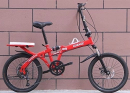 HY-WWK Bicicleta HY-WWK Bicicletas Plegables de Velocidad Variable de 20 Pulgadas para Freno de Disco Doble Freno de Suspensión Completa Antideslizante para Hombres Y Mujeres con Soporte Trasero, Rojo