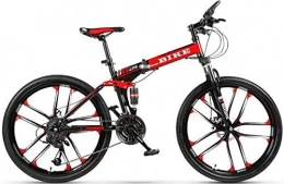 HYLK Plegables HYLK Doble Bicicletas de montaña en Bicicletas Negras y Rojas de Carreras de Velocidad Variable Todoterreno con Doble amortiguación con 10 Ruedas de Corte (21 Cambios de 24pulgadas)