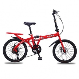 JH Plegable Bicicletas, Individual con Amortiguador De Asiento De 20 Pulgadas Montaña Bicicleta Plegable Estudiante Adulto Hombres Y Mujeres Tipo Trasera De Bicicletas,Rojo