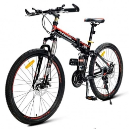 JLASD Bicicleta JLASD Bicicleta Montaña Bicicleta De Montaña, 26" Plegable Mujer / Hombre Barranco Bicicleta De 21 Velocidades De Serie MTB De Acero Al Carbono De Suspensión del Freno De Disco Completa (Color : Red)