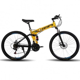 JLASD Plegables JLASD Bicicleta Montaña Bicicletas De Montaña Unisex 26 '' Estructura Ligera De Acero Al Carbono 21 / 24 / 27 Velocidad del Freno De Disco De Doble Suspensión (Color : Yellow, Size : 27speed)