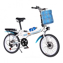 JMFHCD Bicicleta JMFHCD Bicicleta Plegable Amortiguador de 20 Pulgadas Cambio de Velocidad Malla Freno de Disco Adulto Macho y Hembra Ultraligero Estudiante Portátil Bicicleta Pequeña, White Blue