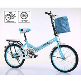 KangHan Bicicleta KangHan Bicicleta de montaña de Velocidad Plegable de 20 / 16 Pulgadas, Portador Plegable de Bicicleta portátil de Velocidad Variable para Adultos de Trabajo Ligero para Mujeres, Azul, 16 Inches