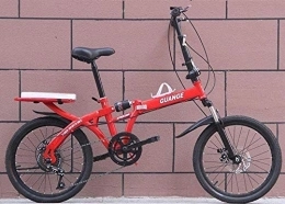 KRXLL Bicicleta KRXLL Bicicletas Plegables Bicicleta de 20 Pulgadas de Velocidad Variable Freno de Doble Disco Suspensión Completa Antideslizante para Hombres y Mujeres con Bastidor Trasero de Carga-Rojo