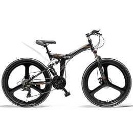 LANKELEISI Bicicleta LANKELEISI K660 Bicicleta Plegable de 26 Pulgadas, Bicicleta de montaña de 21 velocidades, Freno de Disco Delantero y Trasero, Rueda integrada, suspensión Completa (Black Grey)