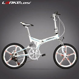LANKELEISI Bicicleta LANKELEISI V8 Bicicleta Plegable de 20 Pulgadas, llanta de aleación de magnesio integrada, Ambos Frenos de Disco, Sistema de Control de Velocidad, Velocidad 7 (Blanco)