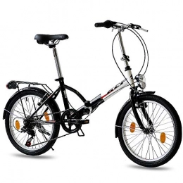 Leader 20 Inch Folding Bike City Bike FOLDO 6 Speed Shimano Unisex Bike - Black White (sw)