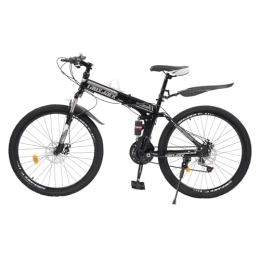 lousriyy Bicicleta plegable de montaña de 26 pulgadas, 21 velocidades, plegable, con frenos de disco, para camping, color blanco y negro