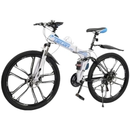 LOYEMAADE Bicicleta LOYEMAADE Bicicleta de montaña plegable de 26 pulgadas, 21 velocidades, para adultos, de acero al carbono, con horquilla delantera con suspensión, amortiguador trasero, freno de disco doble