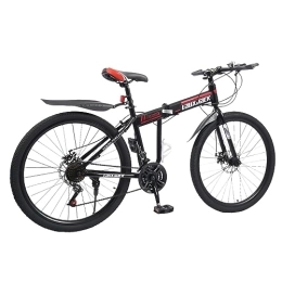 LOYEMAADE Bicicleta LOYEMAADE Bicicleta plegable de 26 pulgadas, bicicleta de montaña, 21 marchas, bicicleta plegable, color negro y rojo, freno de disco con cable