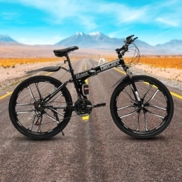 LOYEMAADE Plegables LOYEMAADE Bicicleta plegable de montaña de 26 pulgadas con 21 velocidades y freno de disco, bicicleta MTB unisex para adultos, horquilla delantera y amortiguador trasero