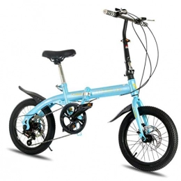 LQ&XL Bicicleta LQ&XL 16 Pulgadas Plegable De Aluminio Bicicleta De Paseo Mujer Bici Plegable Adulto Ligera Unisex Folding Bike Manillar Y Sillin Confort Ajustables, 6 Velocidad, Capacidad 75kg / Blue