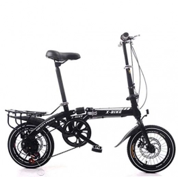 LQ&XL Plegables LQ&XL 16 Pulgadas Plegable De Aluminio Bicicleta De Paseo Mujer Bici Plegable Adulto Ligera Unisex Folding Bike Manillar Y Sillin Confort Ajustables, 7 Velocidad, Capacidad 120kg / Negro / 14in