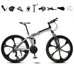 LQ&XL Plegables LQ&XL 24 Pulgadas 26 Pulgadas Bicicleta de Montaña Unisex, Bici MTB Adulto, Bicicleta MTB Plegable, 30 Velocidades Bicicleta Adulto con Doble Freno Disco / White / 24'' / B Wheel