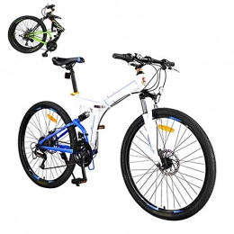 LQ&XL Plegables LQ&XL Bicicleta de Montaña Plegable, 24 Velocidades, Bicicleta Adulto, 26 Pulgadas Bici para Hombre y Mujerc, MTB con Freno Disco y Full Suspension / Blue