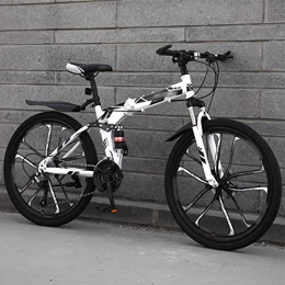 LQ&XL Plegables LQ&XL MTB Bici para Adulto, 26 Pulgadas Bicicleta de Montaña Plegable, 27 Velocidades Bicicleta Juvenil, Doble Freno Disco y Doble Suspensión / White