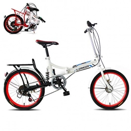 LUKUCEA Plegables LUKUCEA Bicicleta Plegable, Bicicletas portátiles de 20 Pulgadas y 6 velocidades, Bicicleta de Viajeros urbanos para Adolescentes Adultos, Rojo