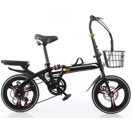 LVTFCO Bicicleta LVTFCO Bicicleta plegable de 6 velocidades, marco de acero de alto carbono ultraligera de 16 pulgadas, bicicleta plegable con doble freno de disco para hombres y mujeres estudiantes, color negro