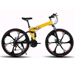 LYzpf Bicicleta de Montaña MTB Plegable 26 Pulgadas 21 Velocidades Aleación Marco Más Fuerte Freno Disco para Hombre Adulto Mujer Estudiante,Yellow,24inch-24S