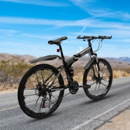 Mgorgeous Bicicleta Mgorgeous Bicicleta de montaña plegable de 26 pulgadas, 21 velocidades, altura ajustable, bicicleta de montaña de 26 pulgadas, con frenos de disco y amortiguador, bicicletas de suspensión completa