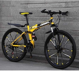 MJY Bicicletas plegables de bicicleta de montaña, freno de disco doble de 21 velocidades y 21 pulgadas, suspensión completa antideslizante, cuadro de aluminio ligero, horquilla de suspensión, amarill