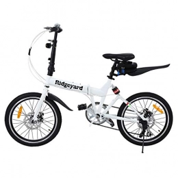 MuGuang Plegables MuGuang Bicicleta Plegable, 20 Pulgadas, 7 velocidades, con luz LED y batería, Bolsa para Asiento y Campana para Bicicleta (Blanca)