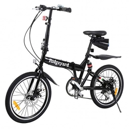 MuGuang Plegables MuGuang Bicicleta Plegable, 20 Pulgadas, 7 velocidades, con luz LED y batería, Bolsa para Asiento y Campana para Bicicleta, Color Negro