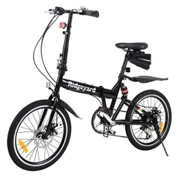 MuGuang Plegables MuGuang Bicicleta plegable de 20 pulgadas con 7 marchas, luz LED con batería, bolsa de asiento y campana para bicicleta (negro)