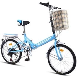MXCYSJX Plegables MXCYSJX Bicicletas De Montaña Bicicleta Plegable Velocidad Variable Hombre Mujer Adulto Estudiante Ciudad Commuter Bicicleta Deportiva Al Aire Libre con Cesta, Azul