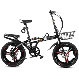 N / A Bicicleta N / A Bicicleta Plegable De 16 Pulgadas Y 6 Velocidades, Marco De Acero Al Carbono Bicicleta De Montaña con Doble Freno De Disco, Bicicleta Urbana Compacta para Jóvenes Adultos(Color:Negro)