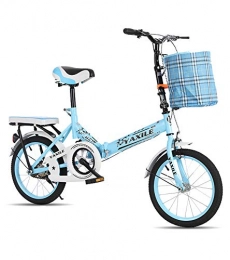 N / A Plegables N / A HAIZHEN -Bicicleta Plegable De 16 Pulgadas para Adolescente - Marco De Acero Al Carbono / Pata De Cabra / Bastidor De Transporte Trasero / Cestas(Color:Azul)