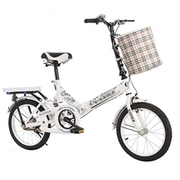 N / A Bicicleta N / A HAIZHEN -Bicicleta Plegable De 16 Pulgadas para Adolescente - Marco De Acero Al Carbono / Pata De Cabra / Bastidor De Transporte Trasero / Cestas(Color:Blanco)