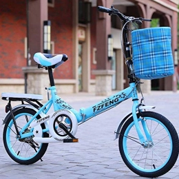 GYL Plegables para Mujeres 16 / 20 Pulgadas Bicicleta De Velocidad Plegable Amortiguación Trasera Gratis para Instalar, Azul