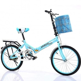 GOLDGOD Bicicleta Plegable Bicicleta Para Mujeres, Portátil De 20 Pulgadas Plegado Bicicleta Adulto Ultraligero Estructura De Acero Al Carbono Bicicleta De Ciudad Con Cesta Para Bicicletas Y Repisa Trasera, Azul