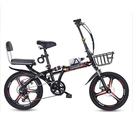 PLLXY Plegables PLLXY Bucle Adulto Bicicleta Plegable, Ligero Bike Plegables con Cesta De Almacenamiento Bastidor De Transporte Trasero, 20in Cambio De 7 Velocidades Bicicleta Entorno Urbano Negro 20in