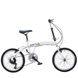 PXQ Bicicleta PXQ Plegable de 20 Pulgadas de neumáticos de Acero de Alta Carbono Marco de la Ciudad Bicicleta de cercanías para Adultos y Boy 6 velocidades de Freno de Disco Dual de la Bicicleta, White