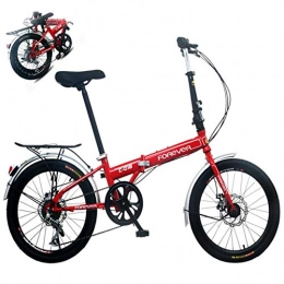 Qhxxtxjis Plegables Qhxxtxjis Velocidad Variable Bicicleta Plegable, 6-Velocidad para Bicicleta Plegable De Bicicletas El Adulto Y Alumno, Ligero Mini Acero Al Carbono De Bicicletas, Rojo, 20inch