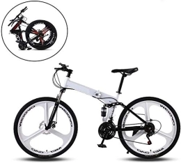 RENXR Bicicleta RENXR Plegable Bicicletas Bicicletas De Montaña, Marco De Acero De Alto Carbono Velocidad Variable La Absorción De Doble Choque para Personas con Una Altura De 160-185Cm, 26 Pulgadas, Blanco