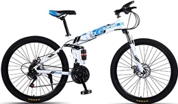 DPCXZ Plegables Retro Bicicleta Plegable Para Adultos, Bicicleta De Montaña Plegable De 24 Pulgadas Para Hombres Y Mujeres, 21 Velocidades Freno De Disco Horquilla De Suspensión Bloqueable Blue, 24 inches