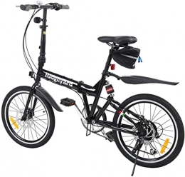 Yonntech Bicicleta Ridgeyard - Bicicleta plegable de 20 pulgadas con 7 marchas, para deportes al aire libre, batería LED, bolsa de sillín y timbre de bicicleta, color negro