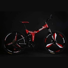 RR-YRL Bicicleta RR-YRL Bicicletas Plegables, de 26 Pulgadas de 21 Velocidad de Bicicletas de montaña, de Doble Choque del Freno de Disco de la Rueda integrada de Bicicletas, Unisex, Rojo